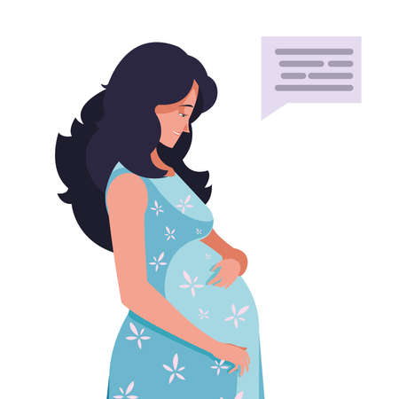 pregnant woman cartoon with communication bubble design, Belly pregnancy maternity and mother theme Vector illustrationのイラスト素材
