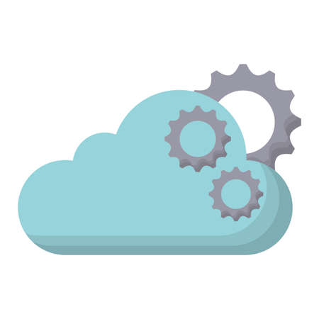 cloud with gears wheels icon over white background, vector illustrationのイラスト素材