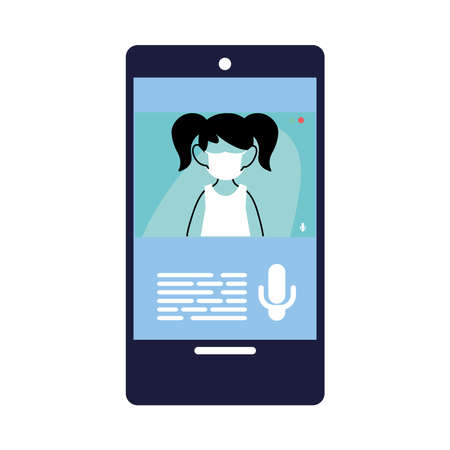 children with masks sending text messages on smartphone vector illustration desingのイラスト素材