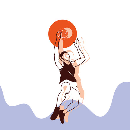 Player man with ball jumping design, Basketball sport hobby competition and game theme Vector...