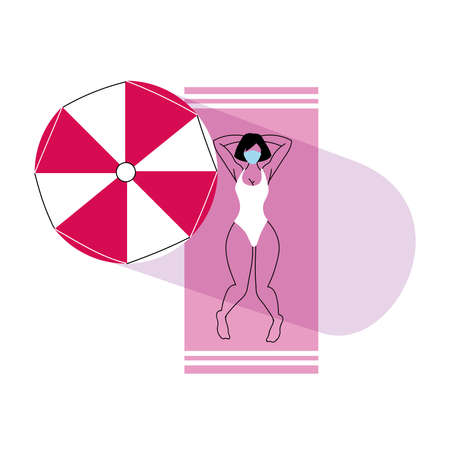 woman with umbrella on summer beach vector illustration desingのイラスト素材