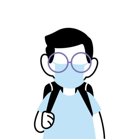 boy with mask going back to school vector illustration desingのイラスト素材