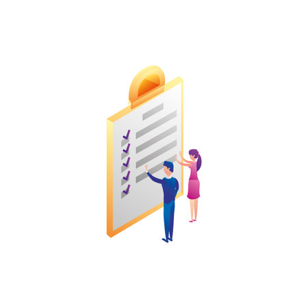 business couple workers with checklist document vector illustration design