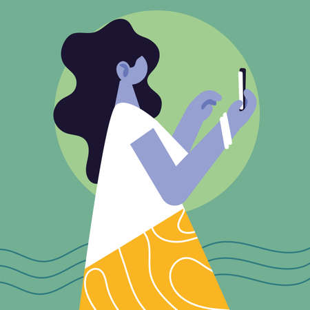 woman holding smartphone, social media vector illustration designのイラスト素材