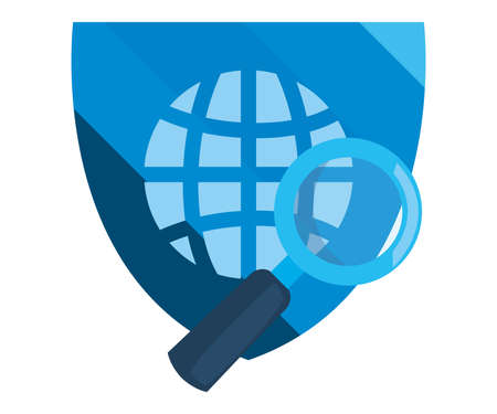 world shield magnifier cybersecurity data protection vector illustrationのイラスト素材
