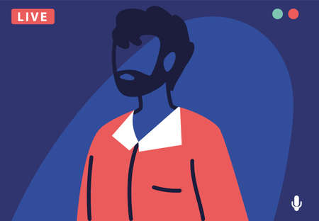 man on the computer screen in a live broadcast vector illustration designのイラスト素材