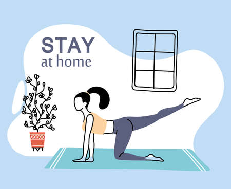 woman young exercising at home vector illustration desingのイラスト素材