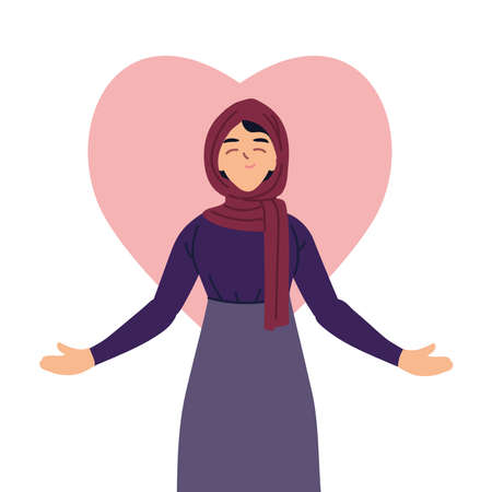 muslim woman cartoon in front of heart design, Girl female person people human and social media theme Vector illustrationのイラスト素材