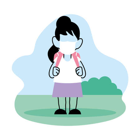 girld with mask on park vector illustration desingのイラスト素材