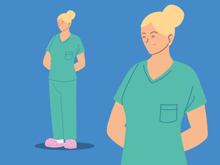 woman nurse in uniform, health worker in different poses illustration design