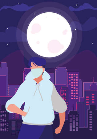 Man walking in the city wearing face mask vector illustration designのイラスト素材