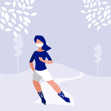 Woman skating with mask at park design of Covid 19 virus theme Vector illustrationのイラスト素材