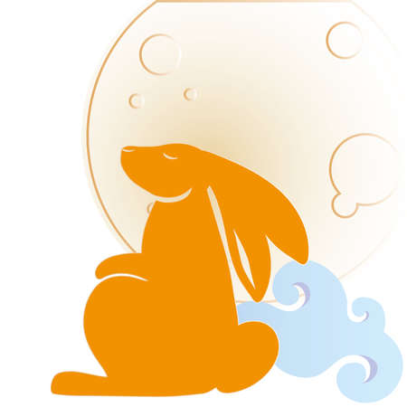 Rabbit with moon and cloud design, Mid autumn harvest moon festival oriental chinese and celebration theme Vector illustrationのイラスト素材