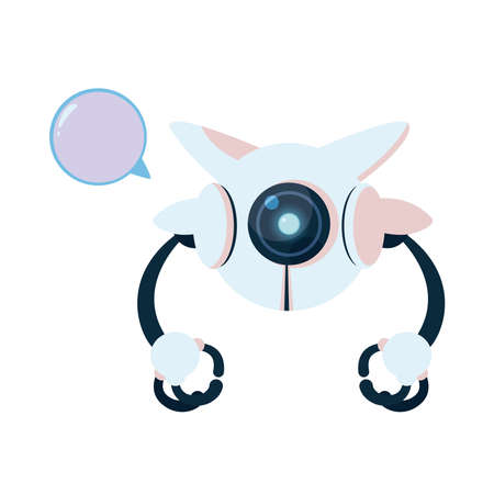 white robot cartoon with communication bubble of robotic technology futuristic toy future machine cyborg science android and fiction theme Vector illustrationのイラスト素材