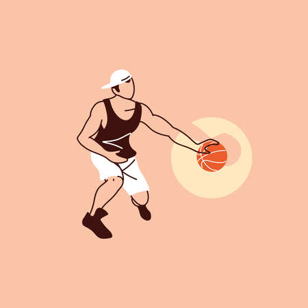 Player man with ball design, Basketball sport hobby competition game training equipment tournement and play theme Vector illustrationのイラスト素材