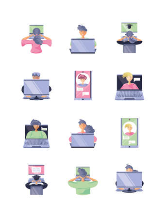 set of icons online education, education technology vector illustration designのイラスト素材