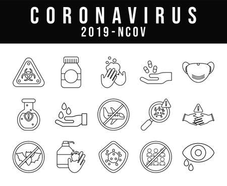 set of icons corona virus, line style icon vector illustration designのイラスト素材