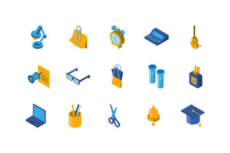 School icon set design, Eduaction class lesson knowledge preschooler study learning classroom and primary theme Vector illustrationのイラスト素材