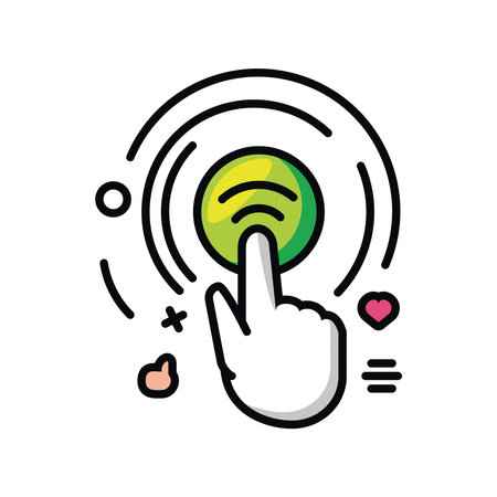hand presses button with wifi symbol vector illustration design