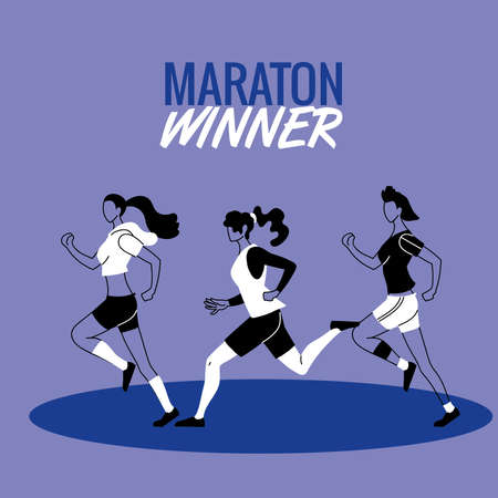 women avatars running vector design design, Marathon athlete training and fitness theme Vector illustrationのイラスト素材