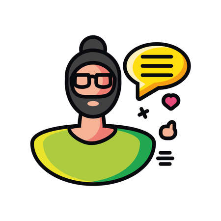 young man with social network icons vector illustration designのイラスト素材