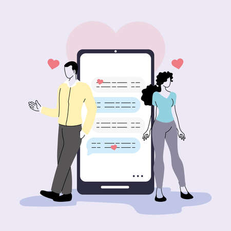 man and woman chatting on the Internet, online dating, virtual relationships vector illustration designのイラスト素材