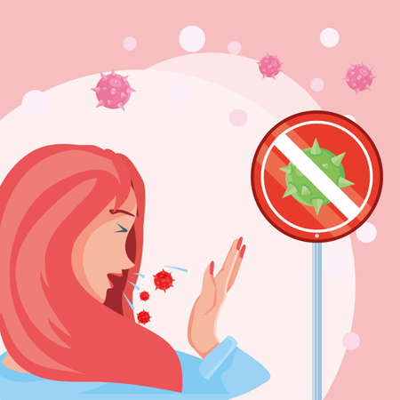 woman infected with coronavirus suffer symptoms vector illustration designのイラスト素材