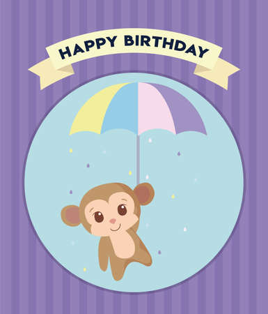 monkey cartoon design, Happy birthday card celebration decoration surprise party anniversay and invitation theme Vector illustrationのイラスト素材