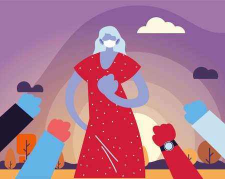 empowered woman using face mask vector ilustrationのイラスト素材