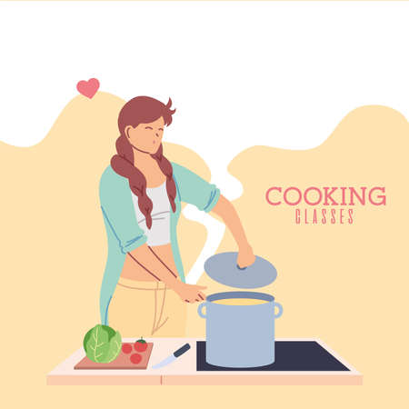 young woman in love in cooking classes vector illustration designのイラスト素材