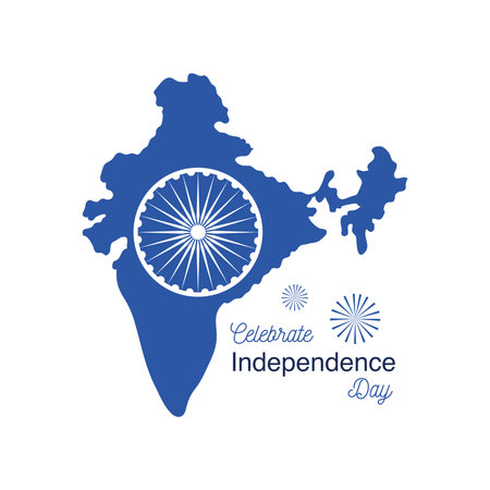 ashoka wheel on map detailed style icon design, happy india independence day and august 15th theme...