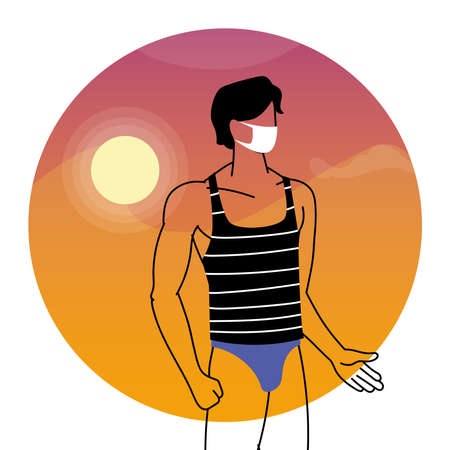 man with mask in beach of summer vector illustration desingのイラスト素材