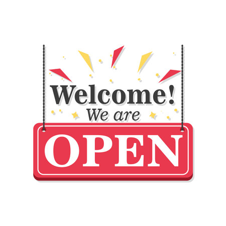 welcome we are open detailed style icon design of Store shop supermarket and market theme Vector illustrationのイラスト素材