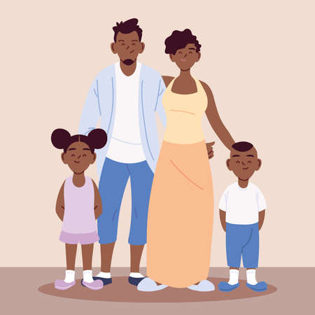 family afro, parents with children holding hands vector illustration designのイラスト素材
