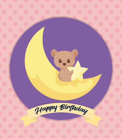 bear cartoon design, Happy birthday card celebration decoration surprise party anniversay and invitation theme Vector illustrationのイラスト素材