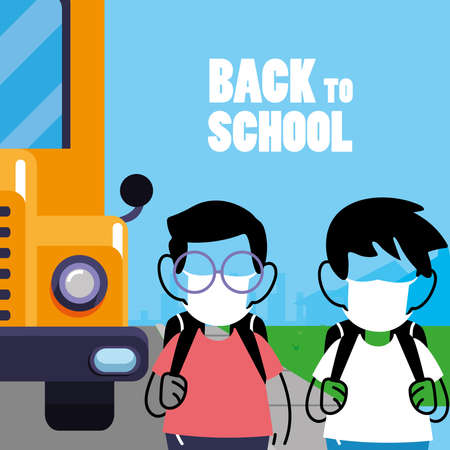 boys with face mask back to school vector illustration desingのイラスト素材
