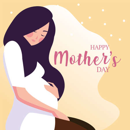 pregnant woman with label happy mother day vector illustration designのイラスト素材
