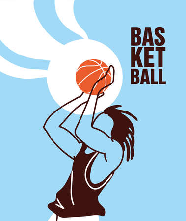 Player man with ball jumping design, Basketball sport hobby competition and game theme Vector illustrationのイラスト素材