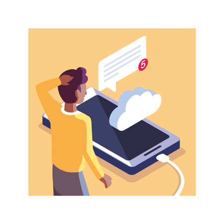 man with smartphone screen and mobile applications vector illustration design