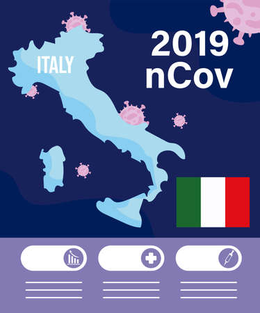 italy map with 2019 ncov infographic vector illustration designのイラスト素材