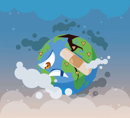 planet earth sick from pollution vector illustration designのイラスト素材