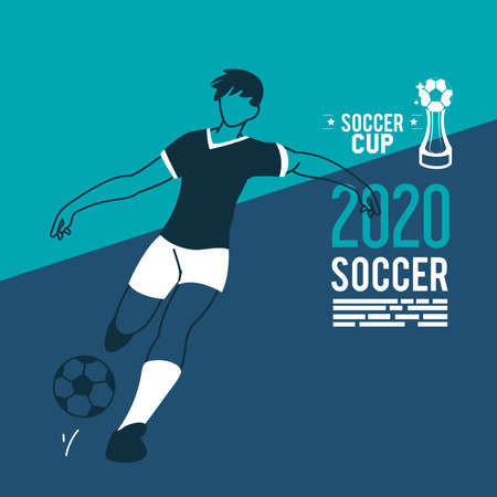 Player man with ball and trophy design, Soccer 2020 football sport hobby competition and game theme Vector illustrationのイラスト素材
