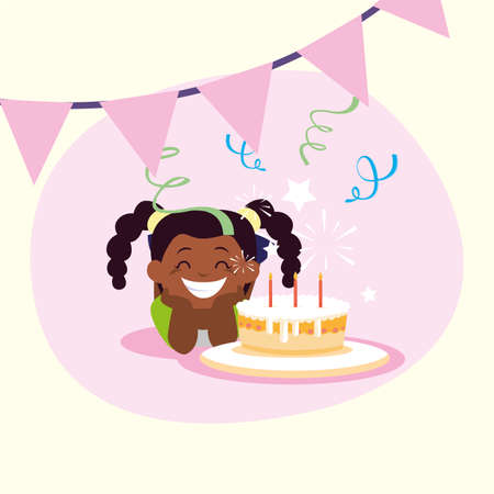 Girl cartoon with cake design, Happy birthday card celebration decoration surprise party anniversay and invitation theme Vector illustrationのイラスト素材