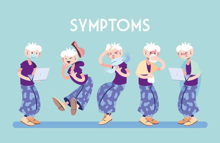 infographic showing incubation and symptoms with icons and infected person vector illustration designのイラスト素材