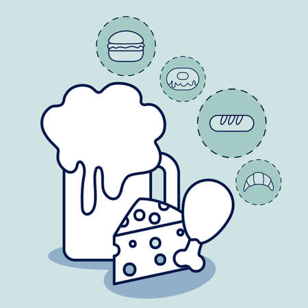 beer drink with set food vector illustration designのイラスト素材