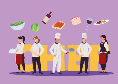 company of chefs and waiters vector illustration designのイラスト素材
