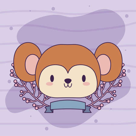 cute head of monkey baby kawaii with decor vector illustration designのイラスト素材