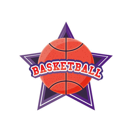 Ball on star detailed style icon design, Basketball sport hobby competition and game theme Vector illustrationのイラスト素材