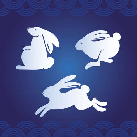 set of rabbit for mid autumn festival or moon festival vector illustration designのイラスト素材