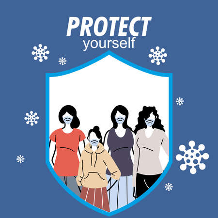 women with mask protecting himself vector illustration desingのイラスト素材